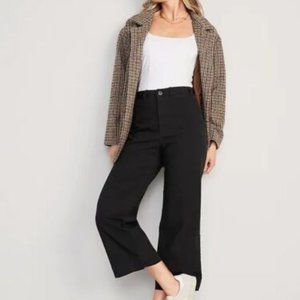 High-Waisted Cropped Wide-Leg Navy Chino Pants for Women Size 12